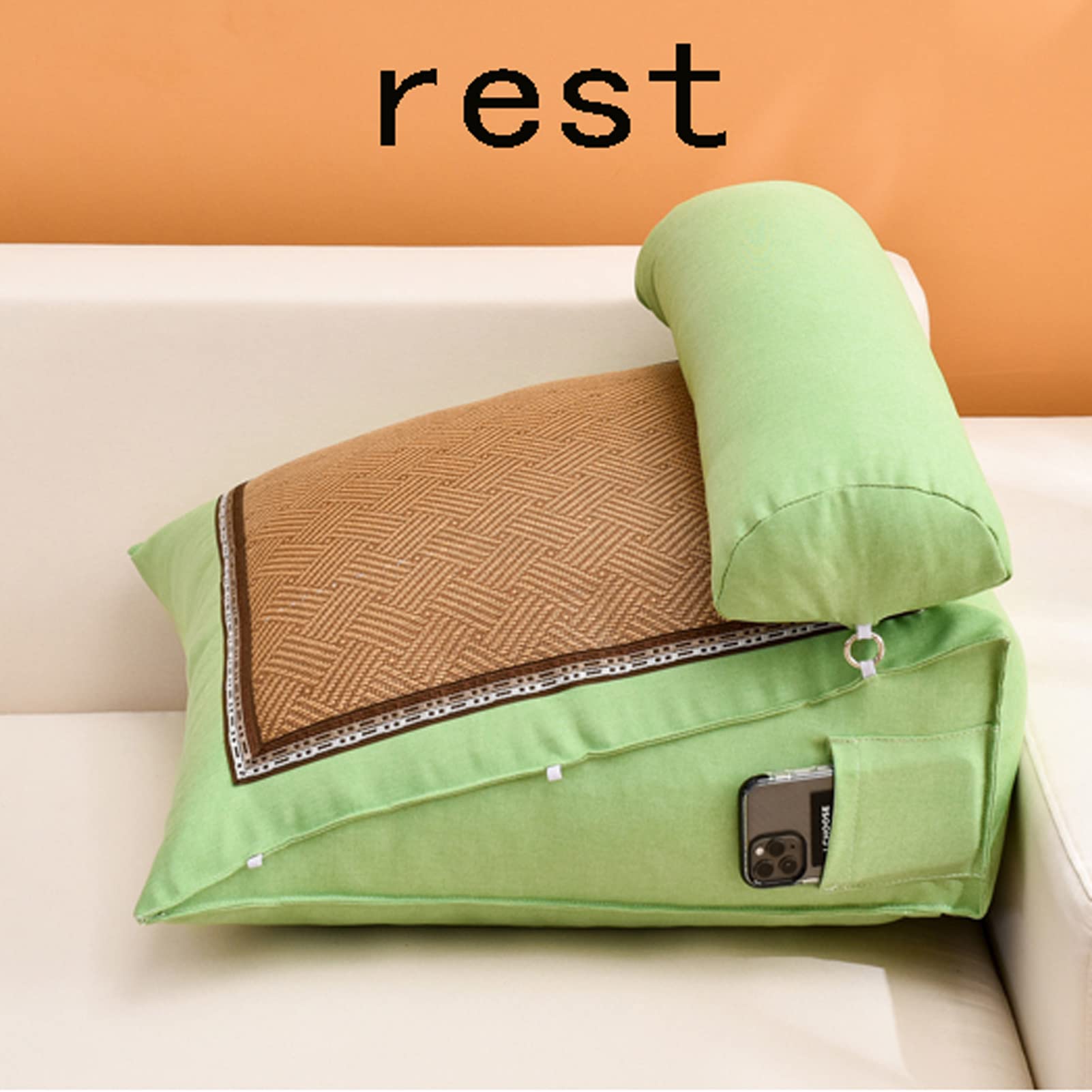 Cojín de respaldo para lectura, cojín de cuña para la espalda con almohada de cuello ajustable y bolsillos, almohada de soporte para la cintura, almohada de cuña de soporte para el respaldo para leer