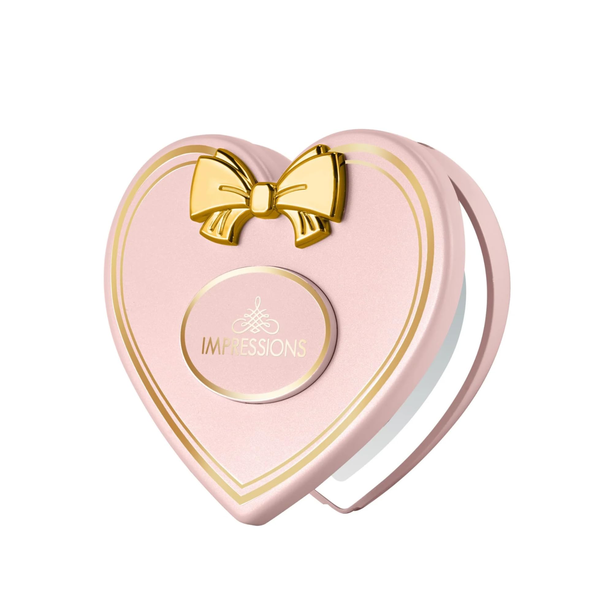 Impressions Vanity Amour - Espejo compacto LED con forma de corazón, iluminación LED en forma de corazón, detalles de aluminio, espejo de maquillaje con iluminación ajustable Tritone, sensor de tacto