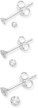 Lot De 3 Paires De Boucles D'Oreilles En Argent 925 Avec Zircons - Zircone Cubique 3mm Et 8mm - SILBERTALE