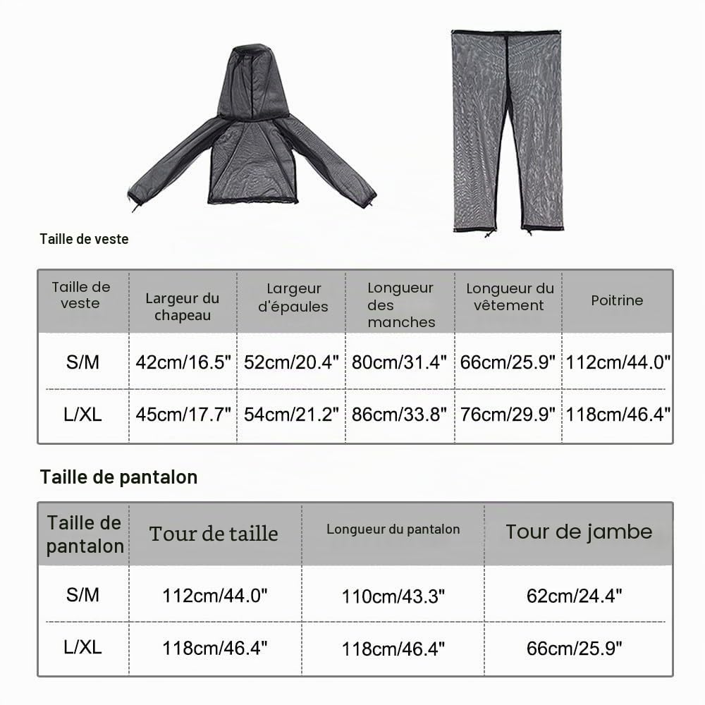 DONGKER Tenue De Anti Moustique, Maille Veste Anti-moustiques Costume, 4 Pièces, Veste Capuche & Pantalon & Mitaines & Chaussettes Ensembles, pour Camping Cyclisme Randonnée Pêche