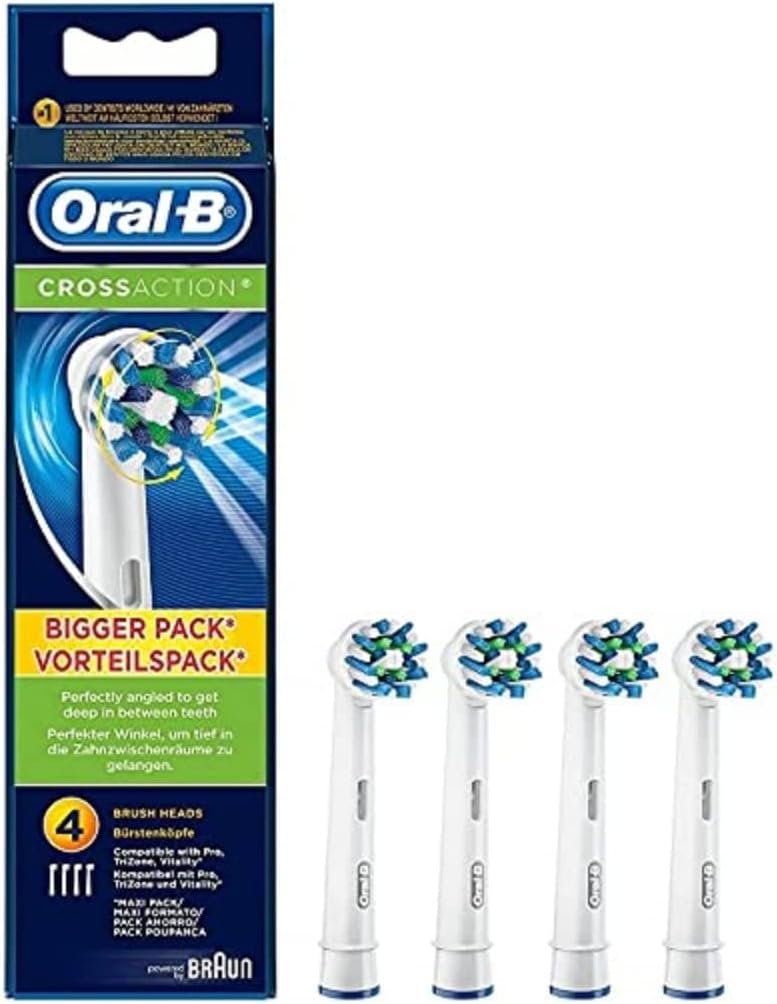 Oral-B CrossAction Toothbrush Heads Pack of 4 Replacement Refills for Electric Rechargeable Toothbrush