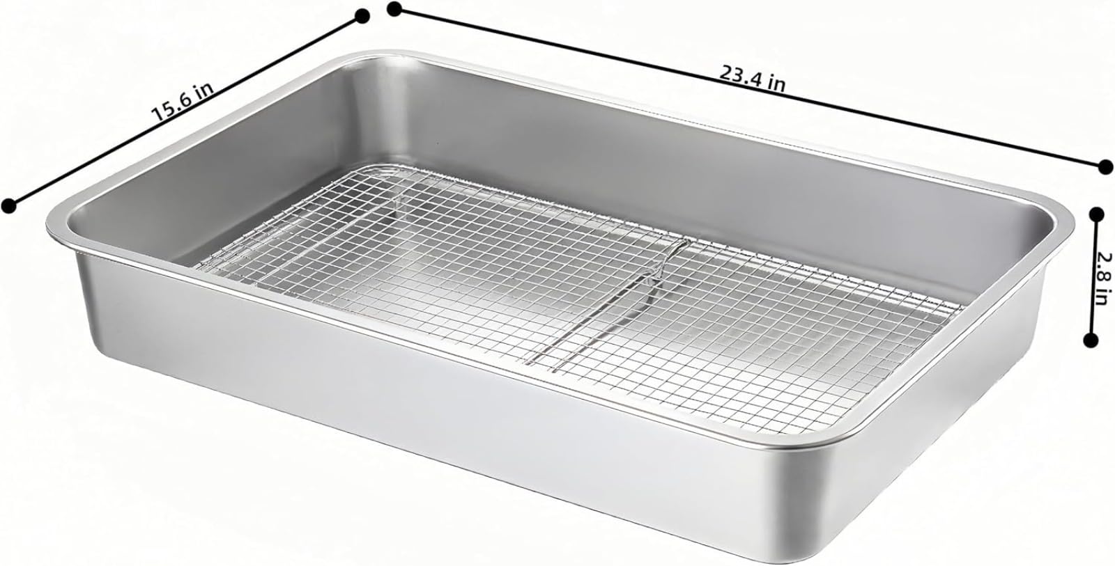 Heavy Du en bandeja de asado de acero sin forma de acero con estante, hoja de hornear profunda para pollo de pavo, bandeja de cocina segura para horno, lavavajillas fácil de limpiar, 17.5x13.6 pulgada