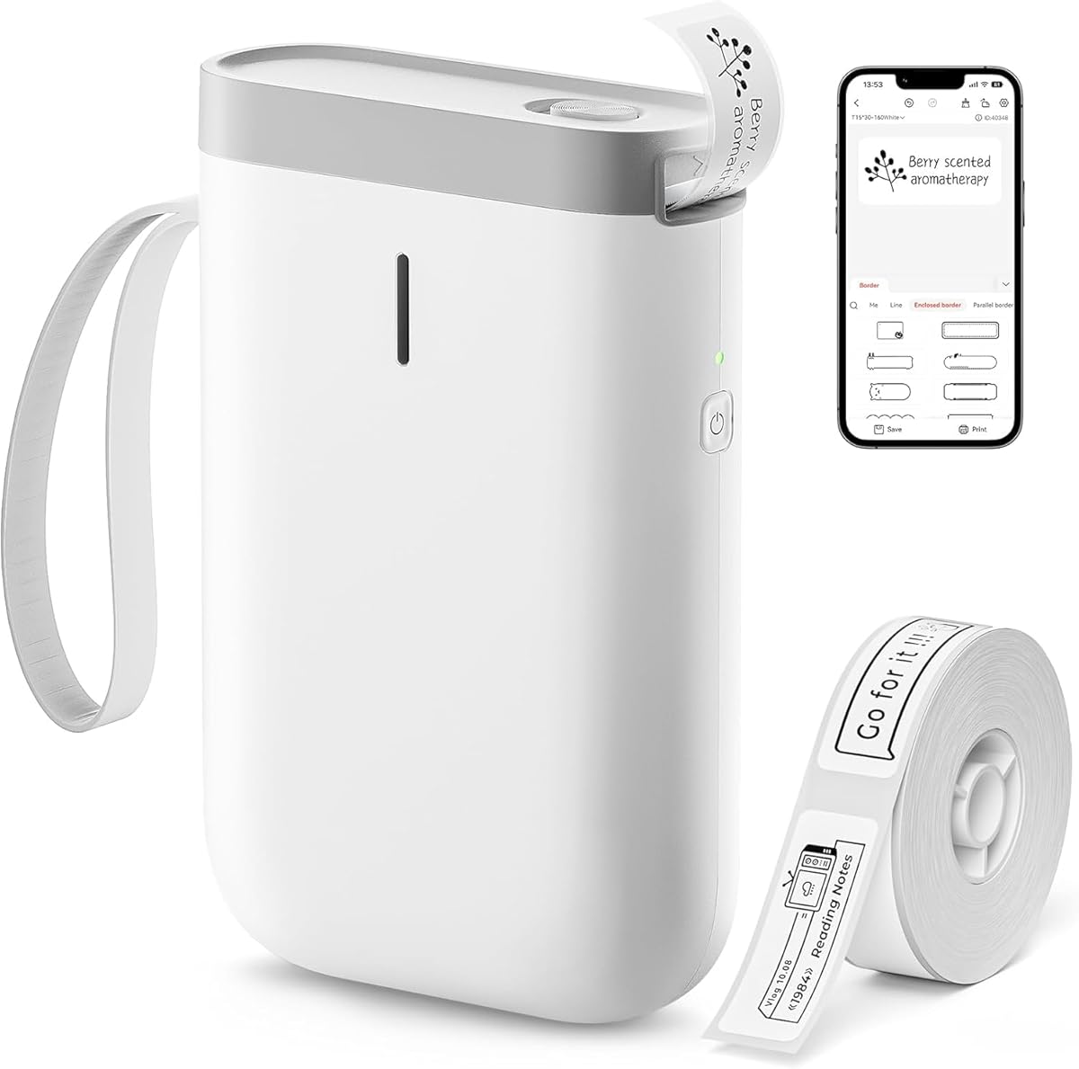 DEEPIN Label Maker Machine Portable Bluetooth Label Maker with Tape, Thermal Label Printer Multiple Templates for Phone, Mini Label Sticker Printer for Business Office Organization (White)