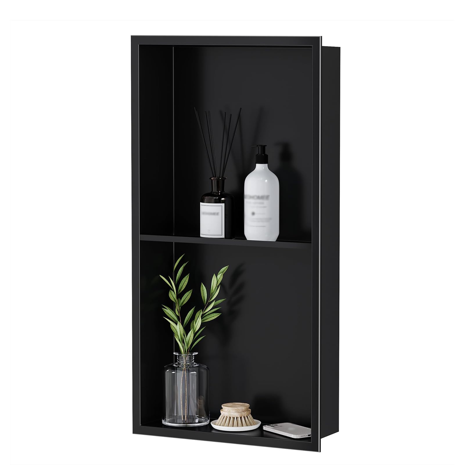 JTWWDM Square Single Stainless Steel Wall Niche Square Caddy Recessed Shower Shelf No Tile Needed Home Storage Niche