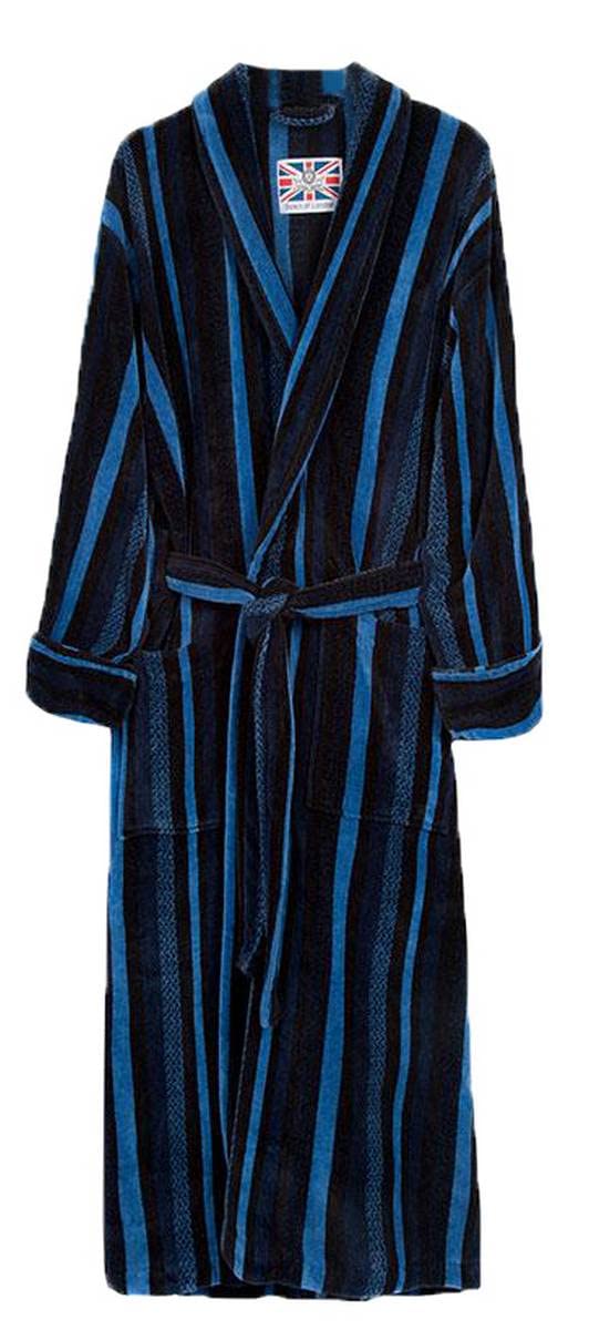 Bown Of London Men's Blue Salcombe Egyptian Cotton Velour Dressing Gown - /Navy - Large