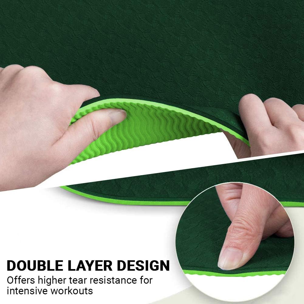 Yoga Mat 6mm Thick, Non-Slip Lightweight Exercise Mat with Carry Strap and Bag, Supportive Pilates and Gym Mats for Home Use, Ideal for Yoga, Stretching, Meditation and Floor Workouts