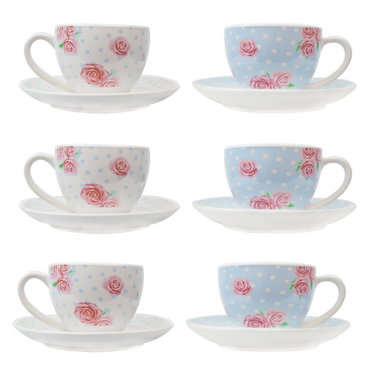 Yöl Pink Pack Of 6 Afternoon Tea Cup & Saucer Plate Set Porcelain Tableware Coffee