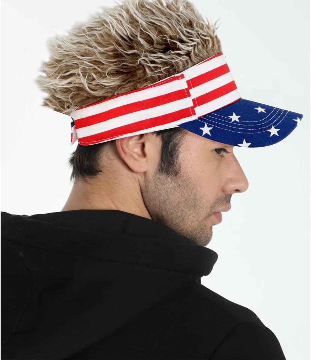 Mens Visor Hats with Spiked Wig Novelty Adjustable Baseball Golf Cap with Fake Hair - Image 2