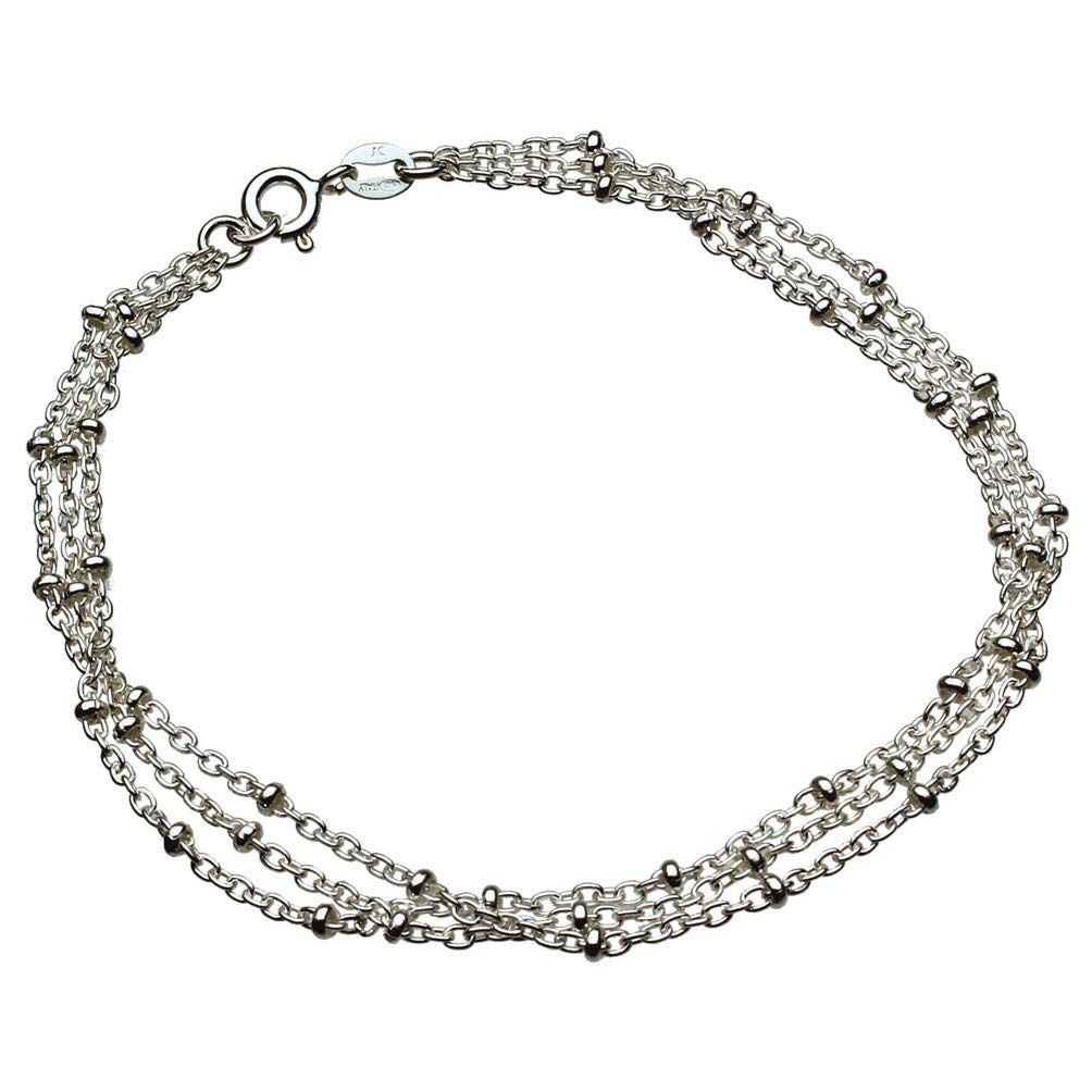 Multi-Strand Sterling Silver Chain Station Beads Bracelet Anklet