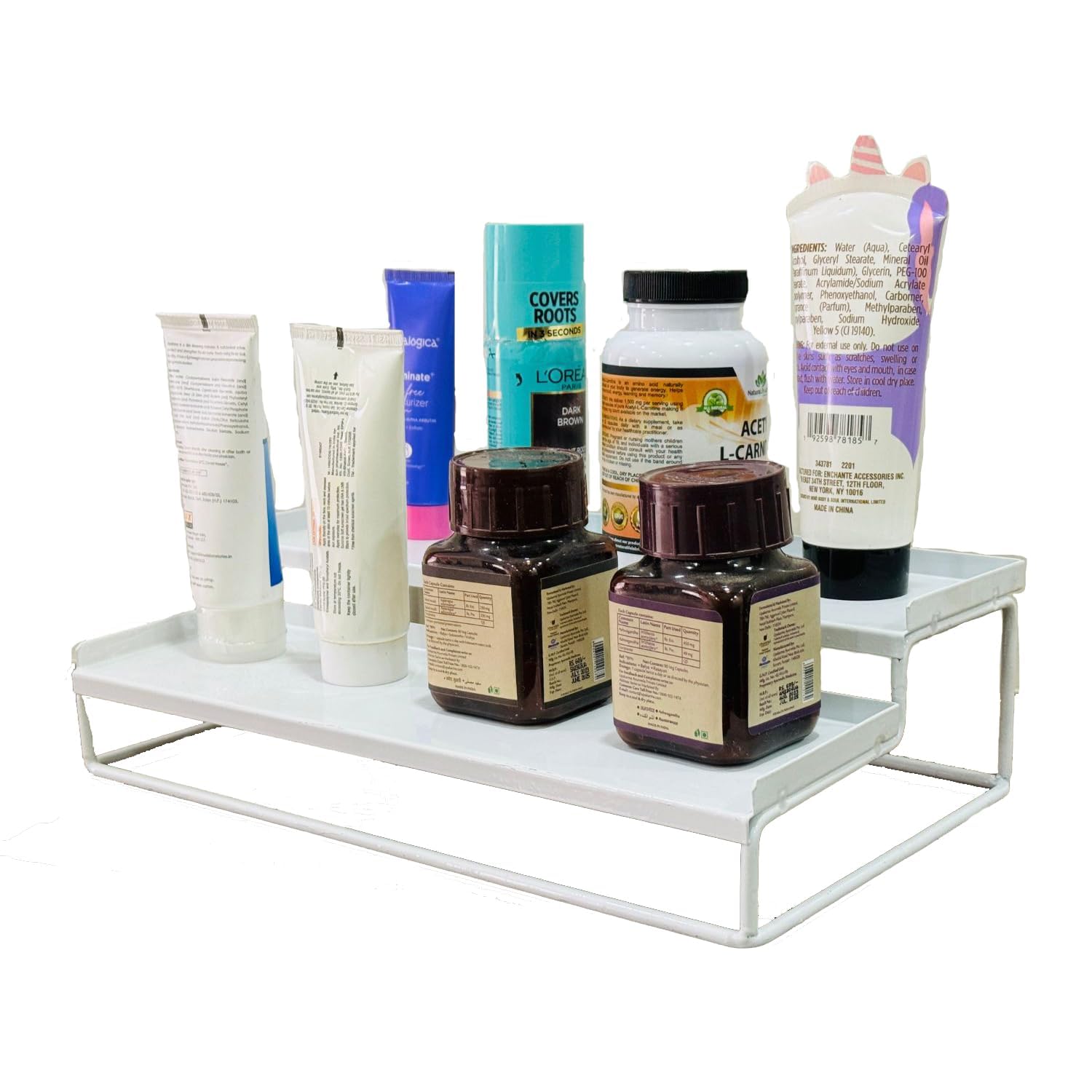 Go Hooked 2-Tier Step Standing rack Spice Bottle Rack Utensil Holder Food Storage Organizer for Cabinet Cupboard Pantry Shelf Bathroom organizer Rack (White, Pack of 1) (B0CXXFNF51) Amazon Price History, Amazon Price Tracker