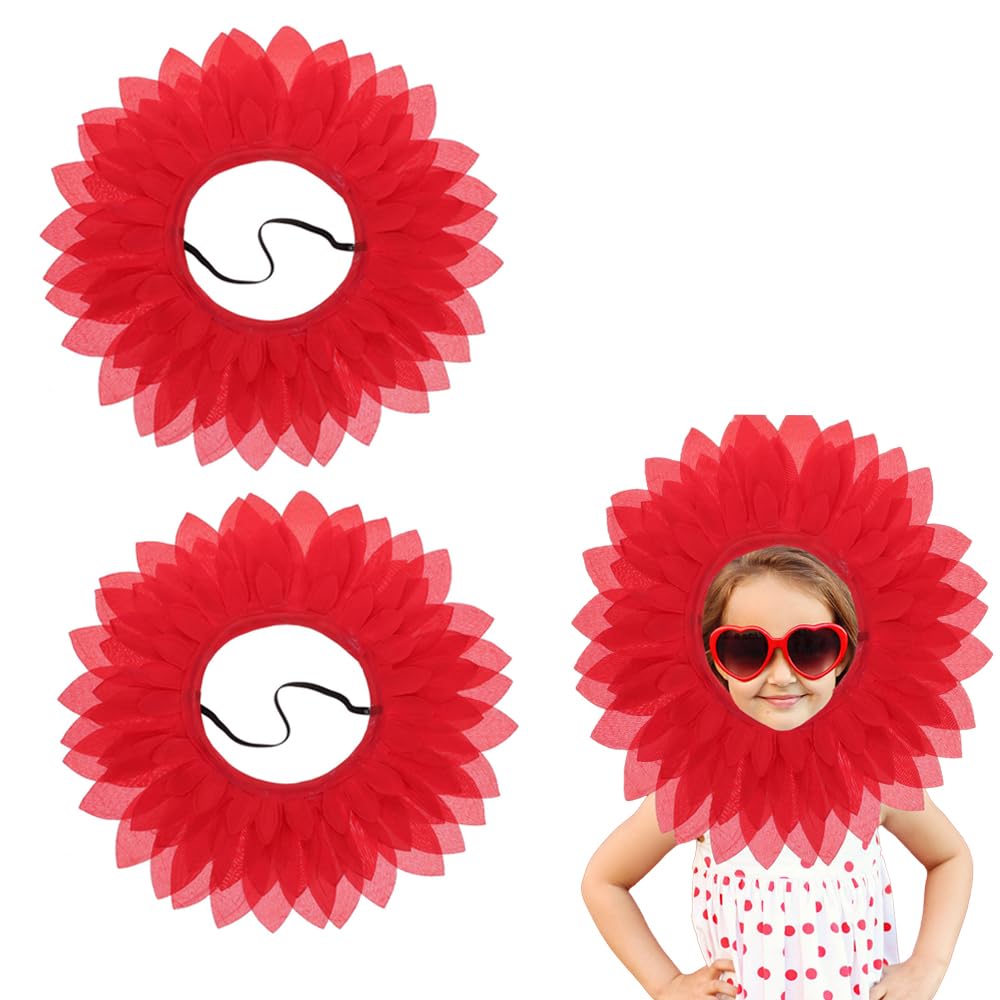 2 Pcs Sunflower Headgear Funny Performance Props Flower Costume Headpiece Sunflower Hat for Dance Party Festival Games Kids Teens Women Adults(Red)