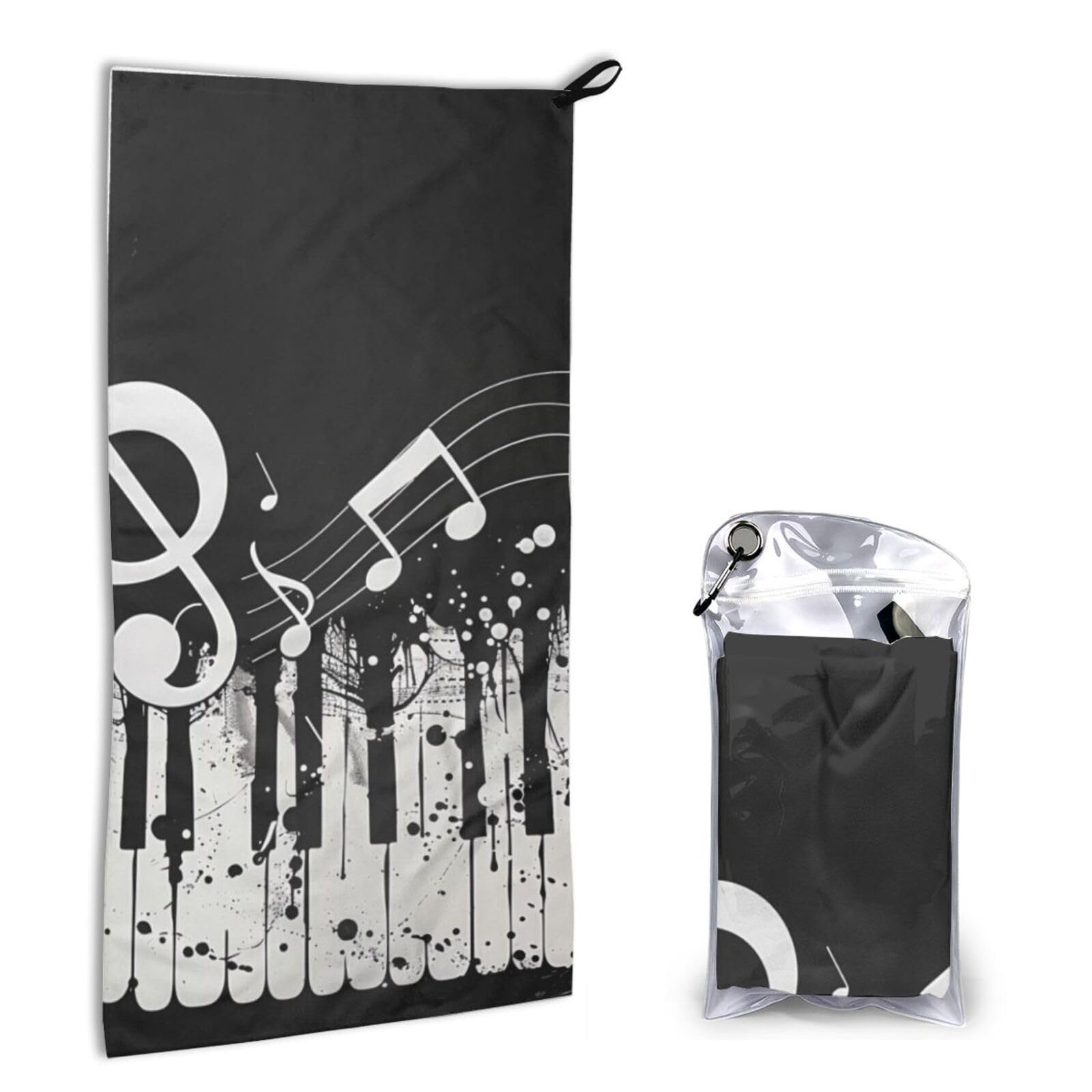 BWWHCCTI Quick Dry Hand Towel With Bag - Black White Music Note Printed Super Absorbent Face Cloth Microfiber Travel Sports Towels 40x80cm