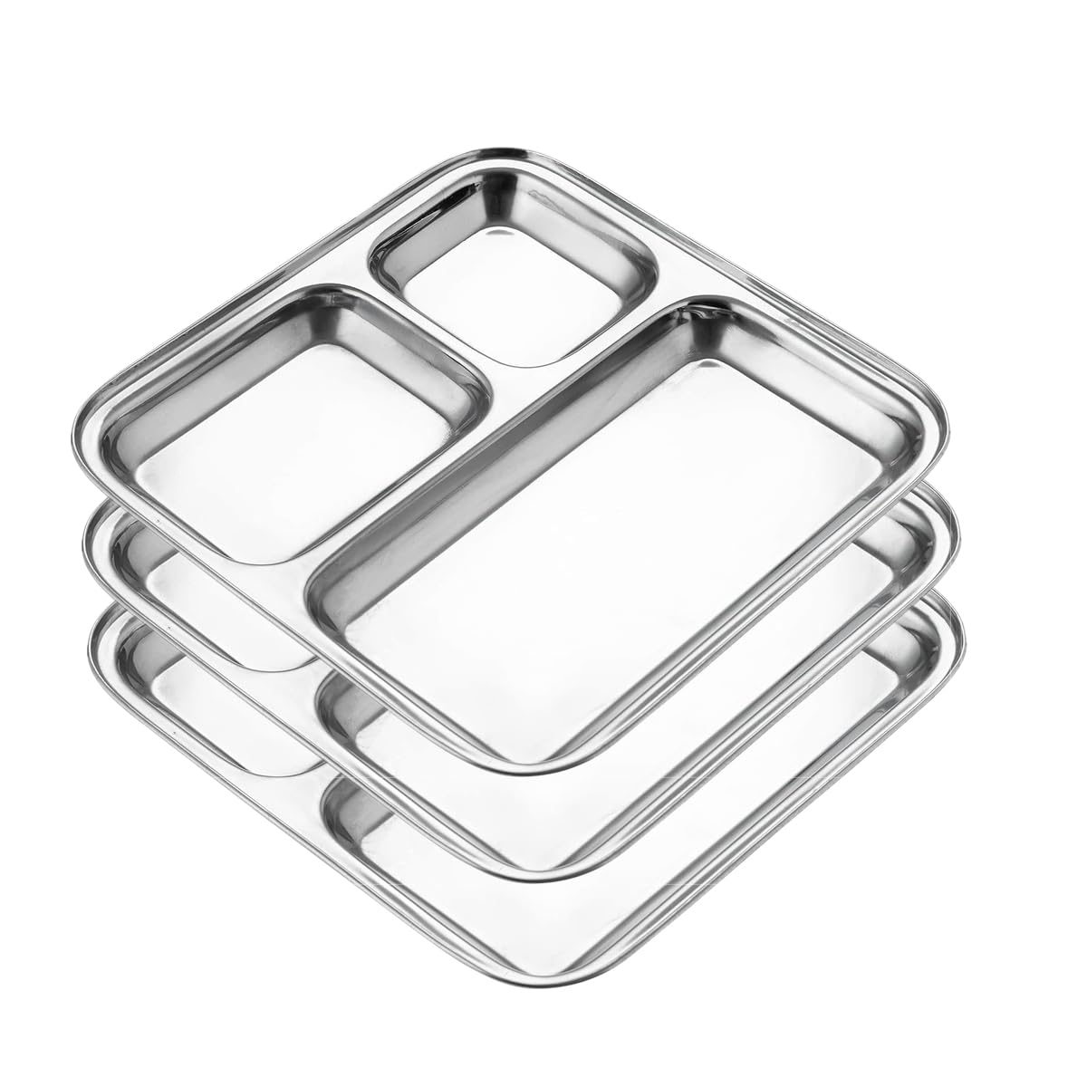 Pack of 6 Stainless Steel Dinner Plates with Compartment for Kids, Divided/Partition Plates, Lunch Dinner Breakfast Tiffin Plate (Small 3-in-1 Dinner Plates - Pack of 6 - Square) — Amazon image 7