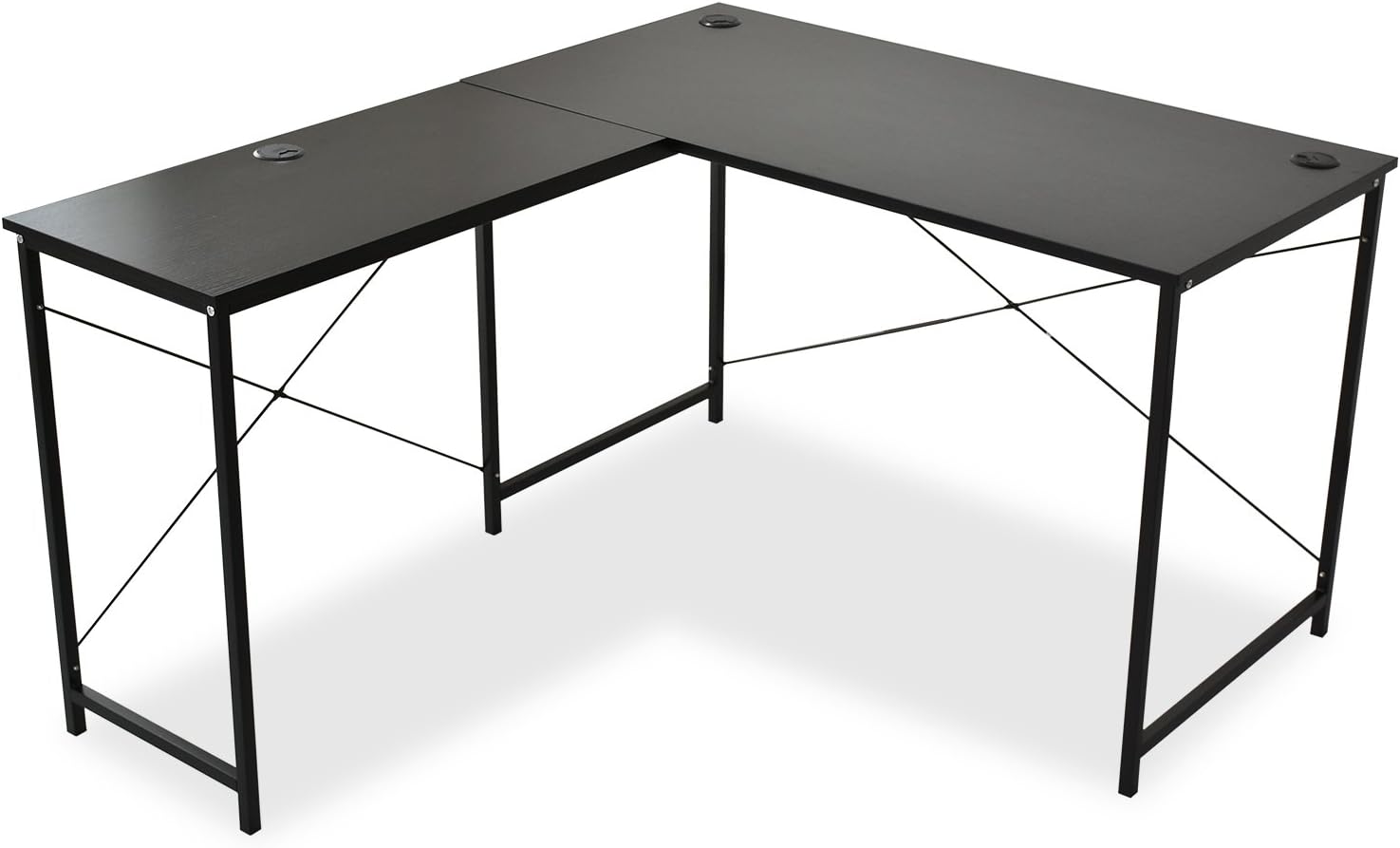 DORIS L-Shaped Corner Desk, Gaming/Computer Desk, Width 55.1 inches (140 cm), Includes Hole Covers, Spacious Foot Space, Black, Prime【13357】