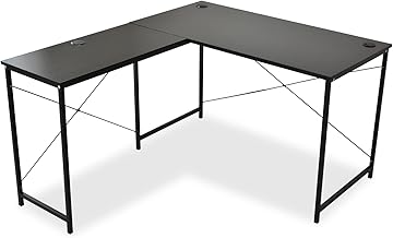 DORIS L-Shaped Corner Desk, Gaming/Computer Desk, Width 55.1 inches (140 cm), Includes Hole Covers, Spacious Foot Space, Black, Prime【13357】