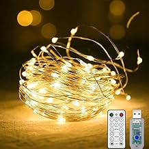 USB Fairy String Lights, 33FT 100LED Christmas Fairy Lights, Indoor Fairy Lights Outdoor Waterproof Copper Wire, Remote with 8 Modes/Dimmable/Timer for Bedroom Wedding Party Xmas Decor, Warm White