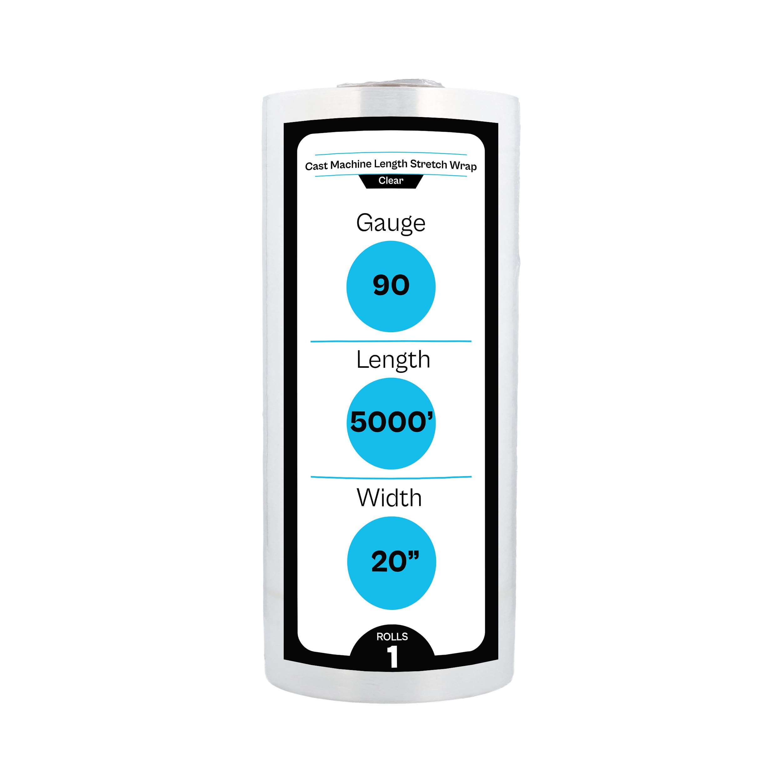 MMBM Pallet Stretch Wrap, Machine Length, 19.7 Inch x 5000 Feet, 90 Gauge, 1 Roll, Clear Plastic Cling, Cast Shrink Film, for Industrial Machine Use