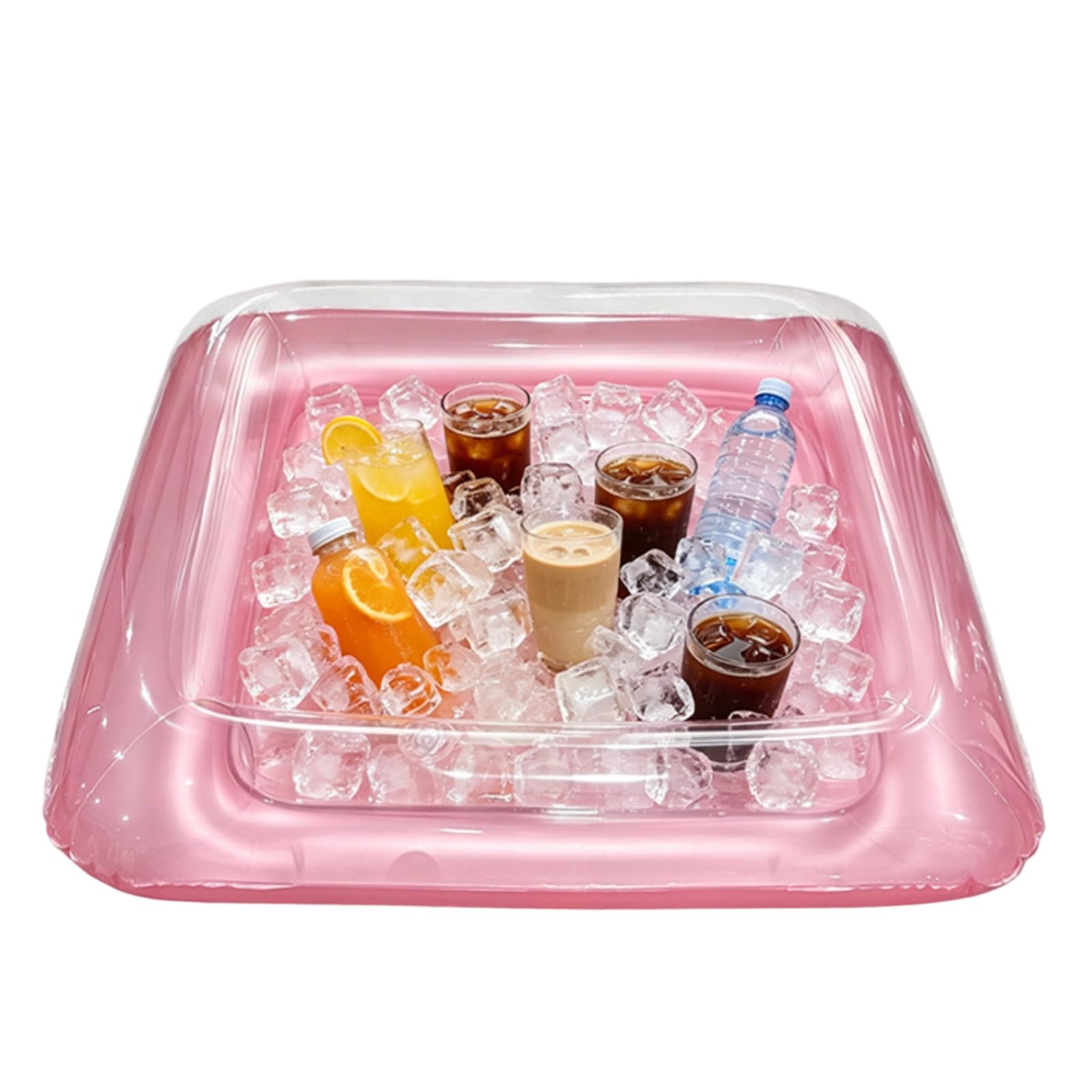 Inflatable Floating Pool Bar Tray, Transparent Ice Cooler, Multi-Cup Holder For Pool Party Drink Serving Beach Vacation Party Drinks,S-Pink