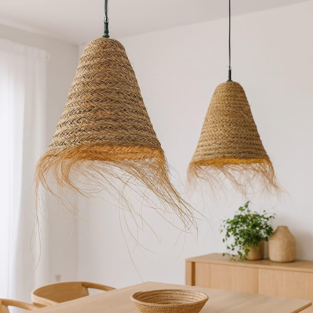 Generico Lampadario a Sospensione in Paglia Artigianale Marocchino: Stile Etnico, Illuminazione Naturale e Accogliente 2403211007 Rattan Vimini Giunco Bambù Senza Impianto Elettrico