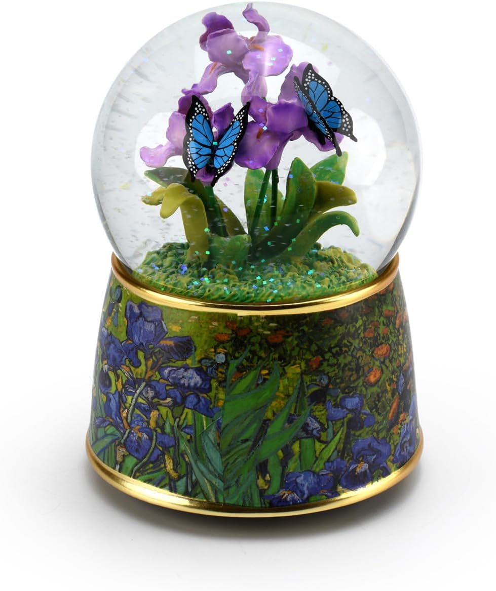 MusicBoxAttic Tranquil Blue Butterfly with Violet Flower 18 Note Musical Water Globe-Many Songs to Choose-Let Me Call You Sweetheart