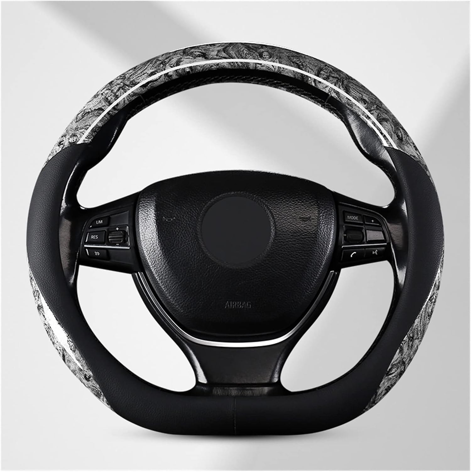 Car Steering Wheel Cover Set Car Steering Wheel Cover D Type Real Leather Mahogany Grain Sweat Absorption Breathable Car Interior (Color : 3#)