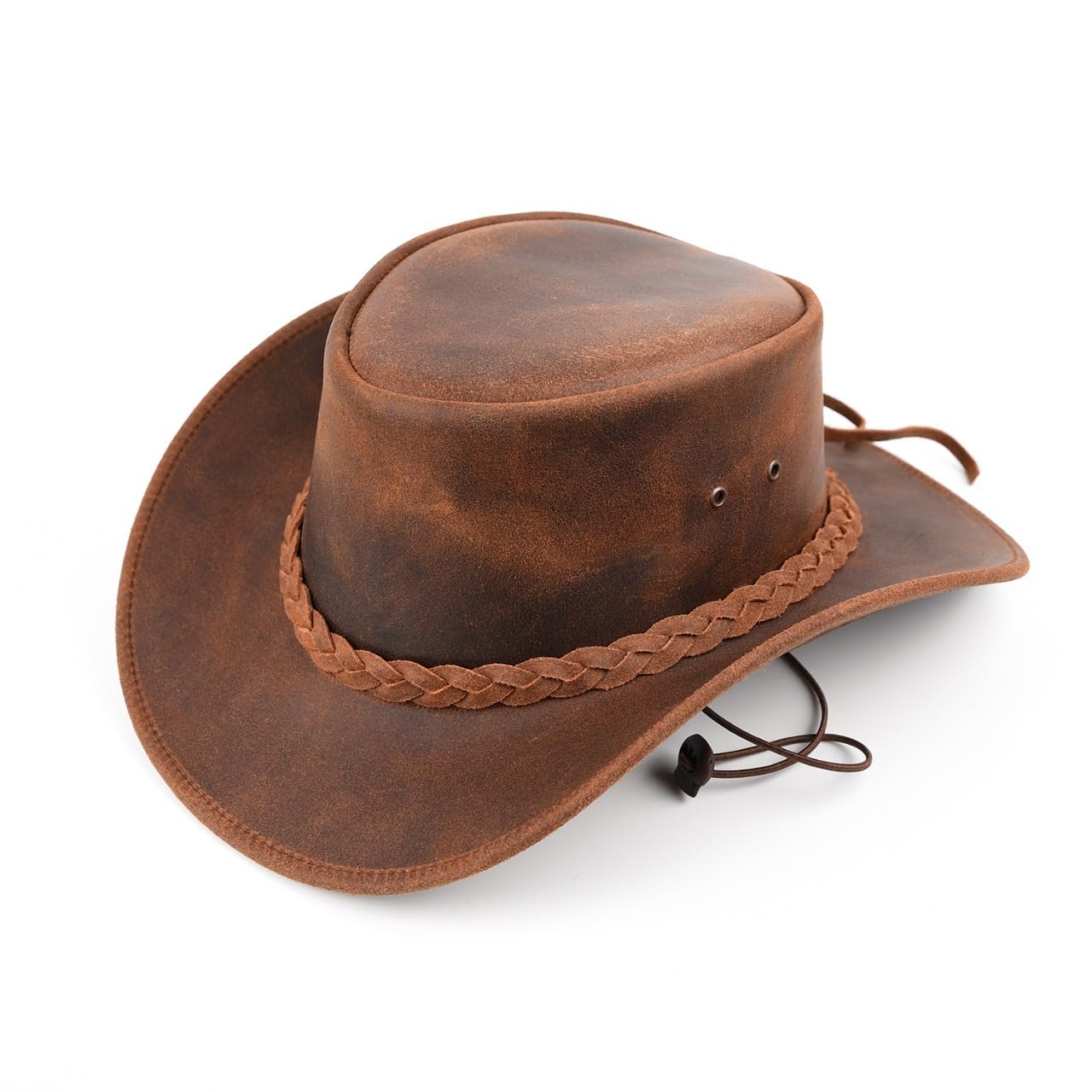 Equine CareLeather Cowboy Hat Equine Care Genuine Cowhide Suede Western  Outback Hat for Men Women, Handcrafted Wide Brim with Chin Strap, Sun