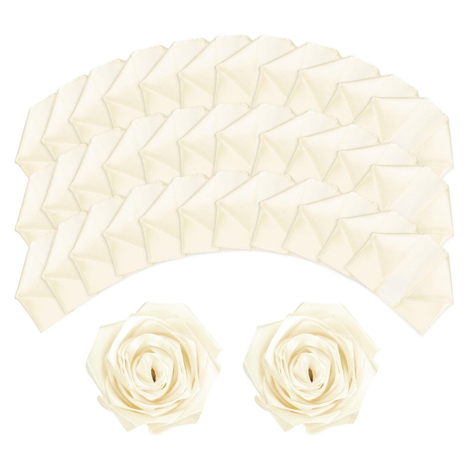 sourcing map 100pcs Eternal Roses Petals, Premade Satin Ribbon Flowers for Crafts Ribbon Roses for DIY Wedding Anniversary Birthday Decorations Valentines Day, Beige