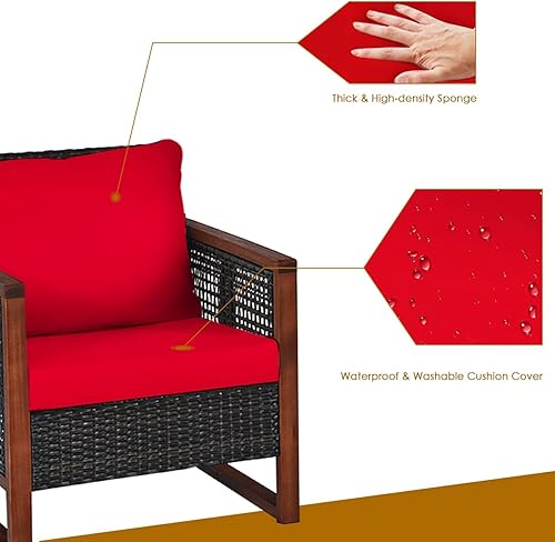 Miniatura 7 de Happygrill Juego de muebles de patio al aire libre de 3 piezas con mesa de café balcón porche bistró con marco de madera de acacia y cojines