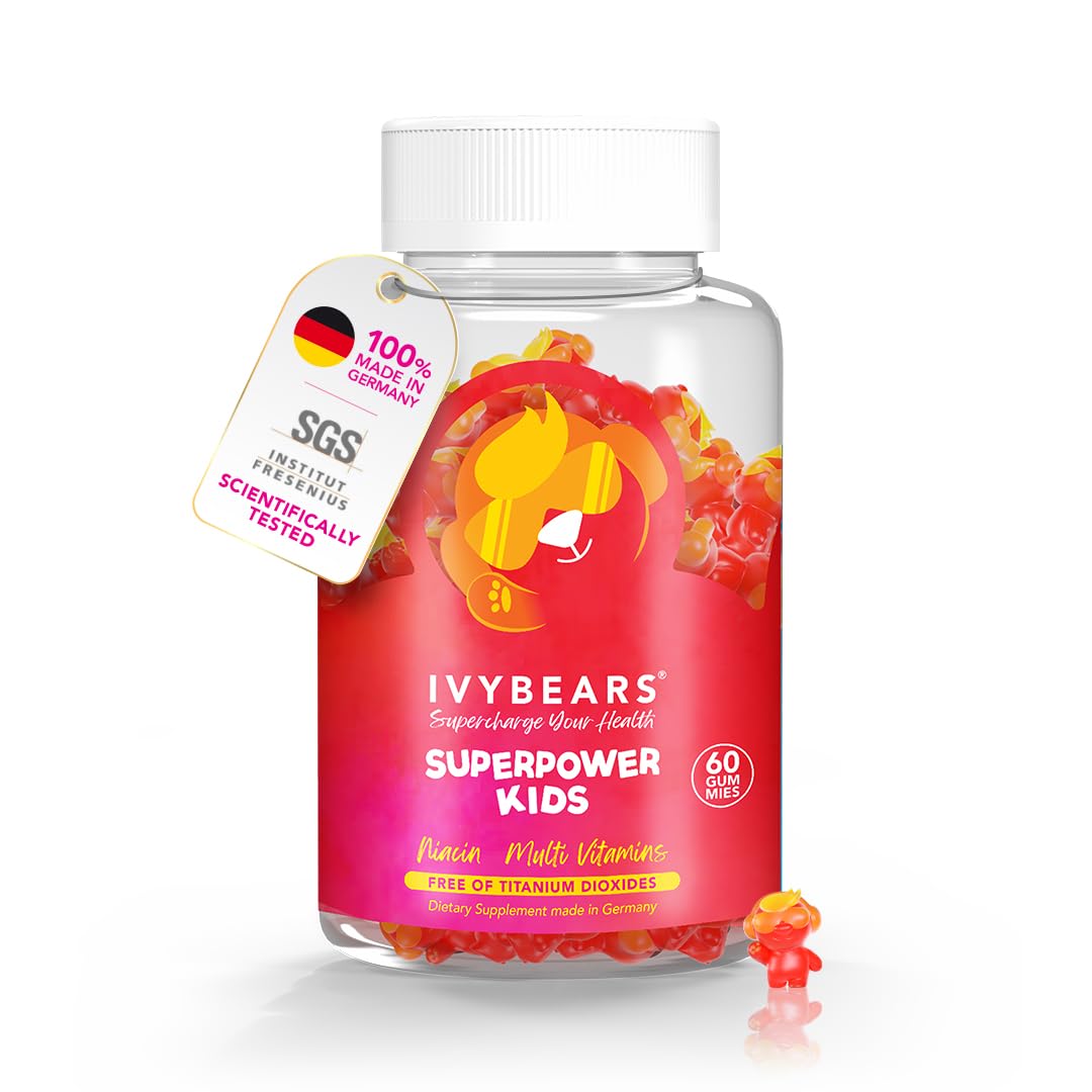 IvyBearsSuperpower Kids - Multivitamin Gummies for Immune Support - Strengthen Children's Immune Systems with Vitamins C, D2, B6, A - Fully Natural Berry-Flavored - German-Made Daily Supplement