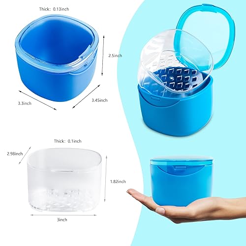 Miniatura 3 de Estuche de baño de dentadura, caja de limpieza de retenedor, funda de dentadura sin fugas, protector bucal, protector nocturno y retenedor (azul)
