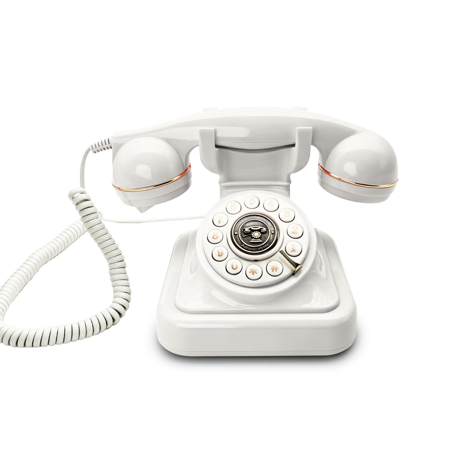 Europäisches Retro Telefon, Vintage Tastentelefon mit Einstellbarer Klingellautstärke und Wahlwiederholung, schnurgebundenes Telefon für Zuhause, Büro, Café Dekoration (Weiß)
