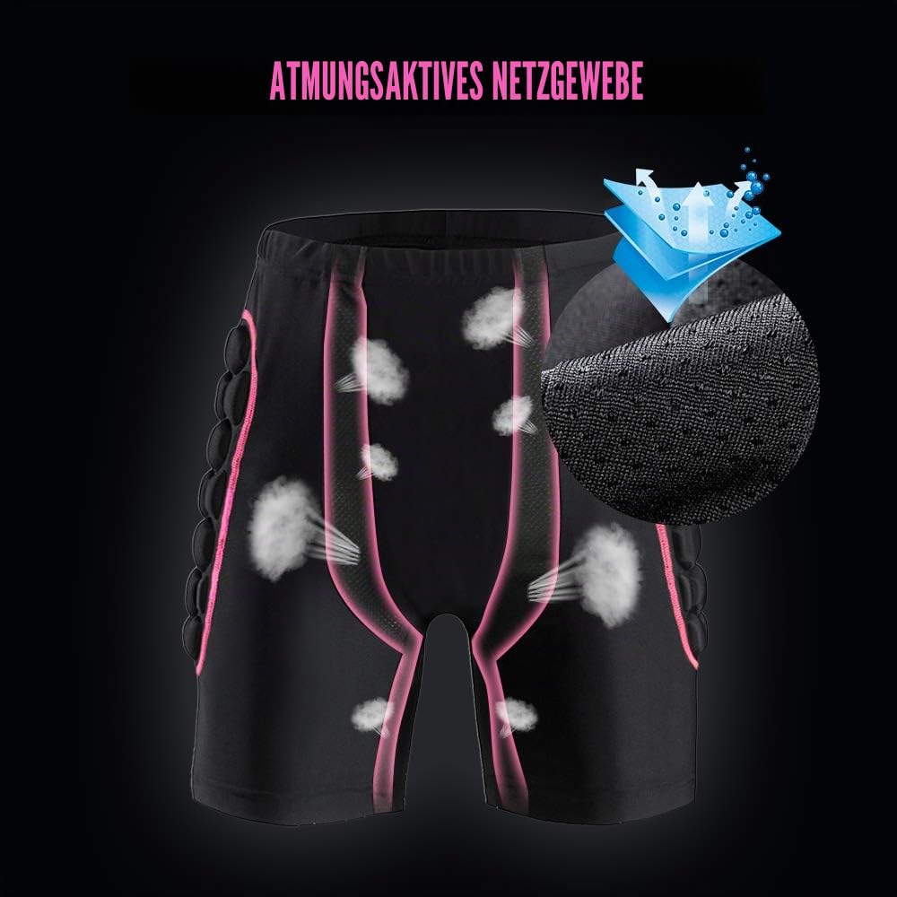 Lixada Damen Hüfte Schutz Anschlag Polsterung Shorts Hüfte Schutz Shorts Pad für Snowboard Skate Ski Reiten, Rosa, Small