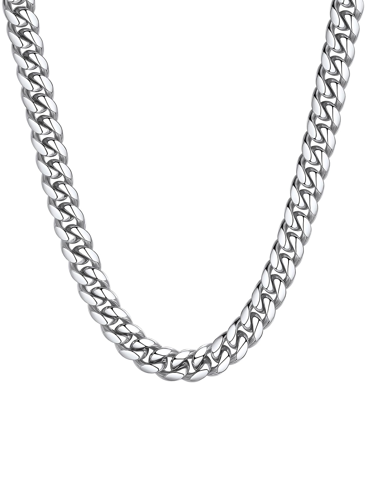 ChainsHouse Miami Cuban Link Chain Necklace for Men, Stainless Steel Curb Chain, 4.8/6/10/14mm Wide, 14-30 Inches, Stainless Steel/Black/14K Gold Plated Hip Hop Mens Jewelry, Come Gift Box