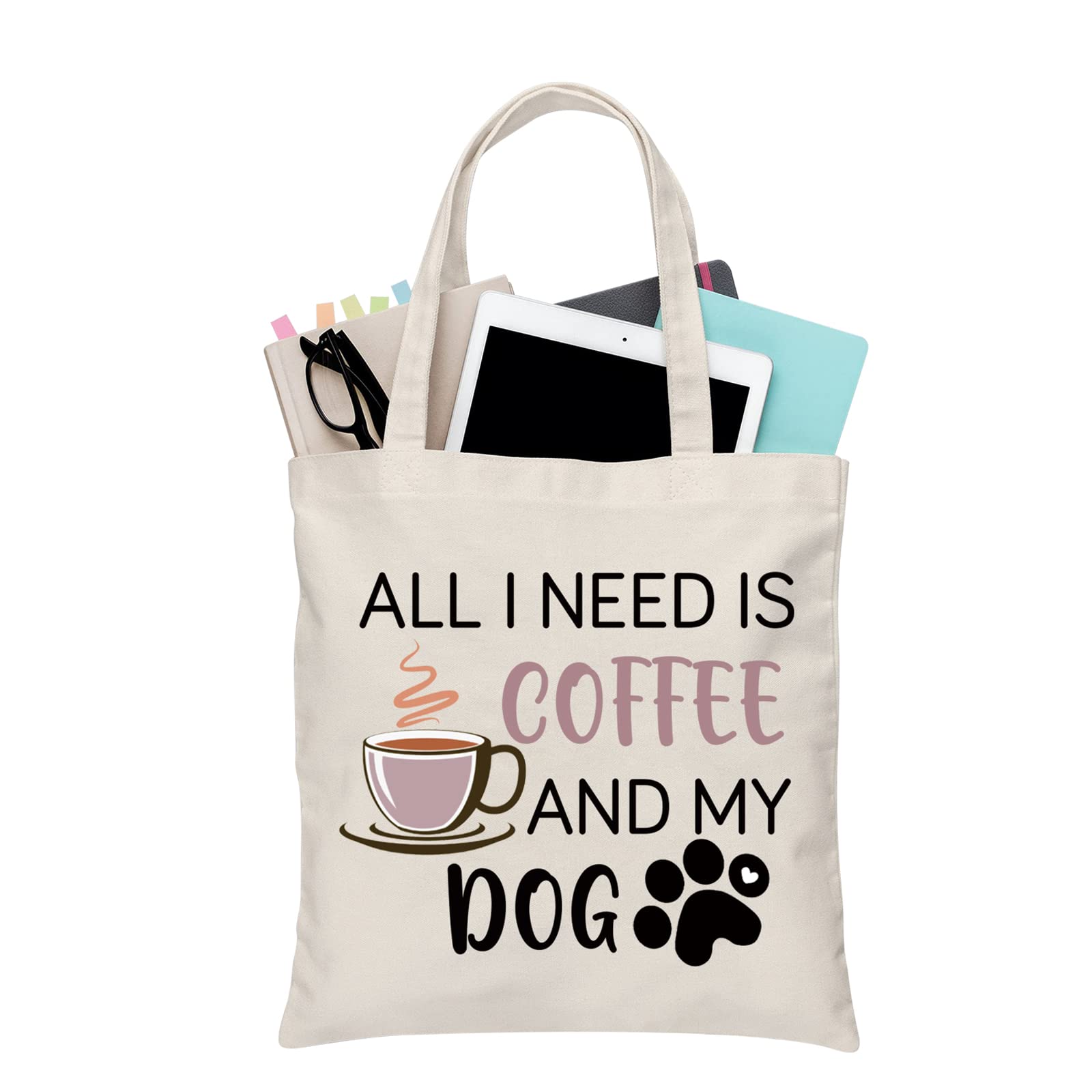 Borsa Tela Riutilizzabile "All I Need Is Coffee And My Dog" | Tracolla Per Amanti Caffè E Cani | 32x37x30 Cm | Regalo Divertente