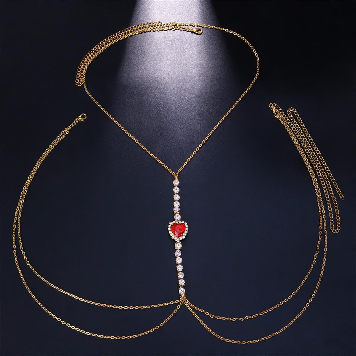 Rhinestone Chest Chain Body Chain Crystal Bikini Bra Chain Summer Beach Nightclub for Women (Gold)