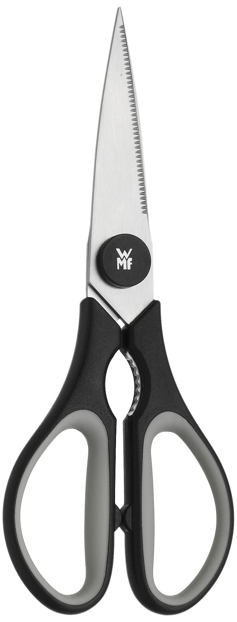 WMF Classic Line Juego de 5 Cuchillos y Afilador Chaira con Soporte de Madera, Hoja de Acero Templado con Filo de Larga Duración & Touch Tijeras de Cocina, Acero Inoxidable, Negro, 21cm
