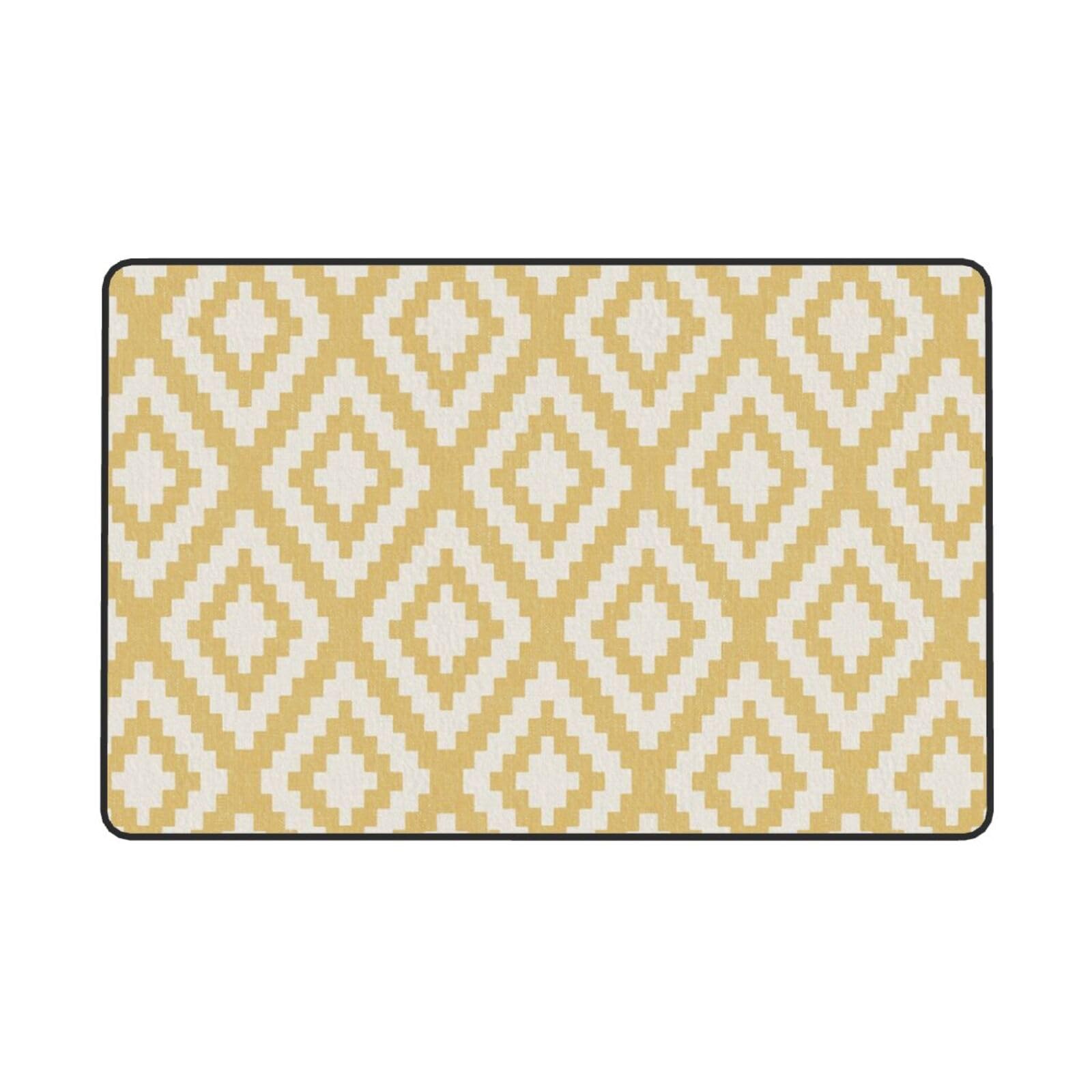 Imprimé géométrique Moutarde, Tapis de Sol antidérapant de Grande Taille pour Salon et Chambre, 150 x 100 cm.