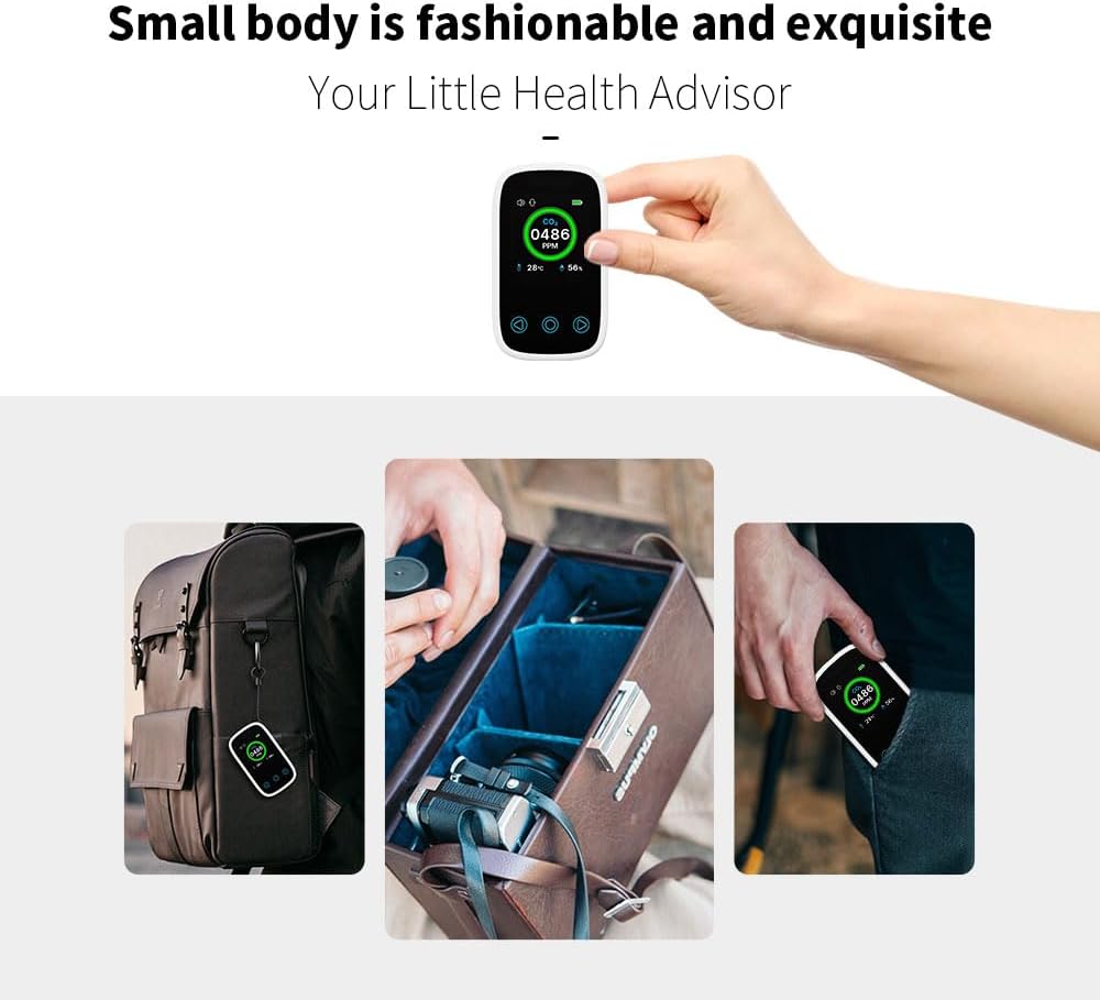 Portable CO2 Monitor CO2 Sensor,3 in 1 CO2 Concentration Monitor for Travel,Camping, Office, School,Home