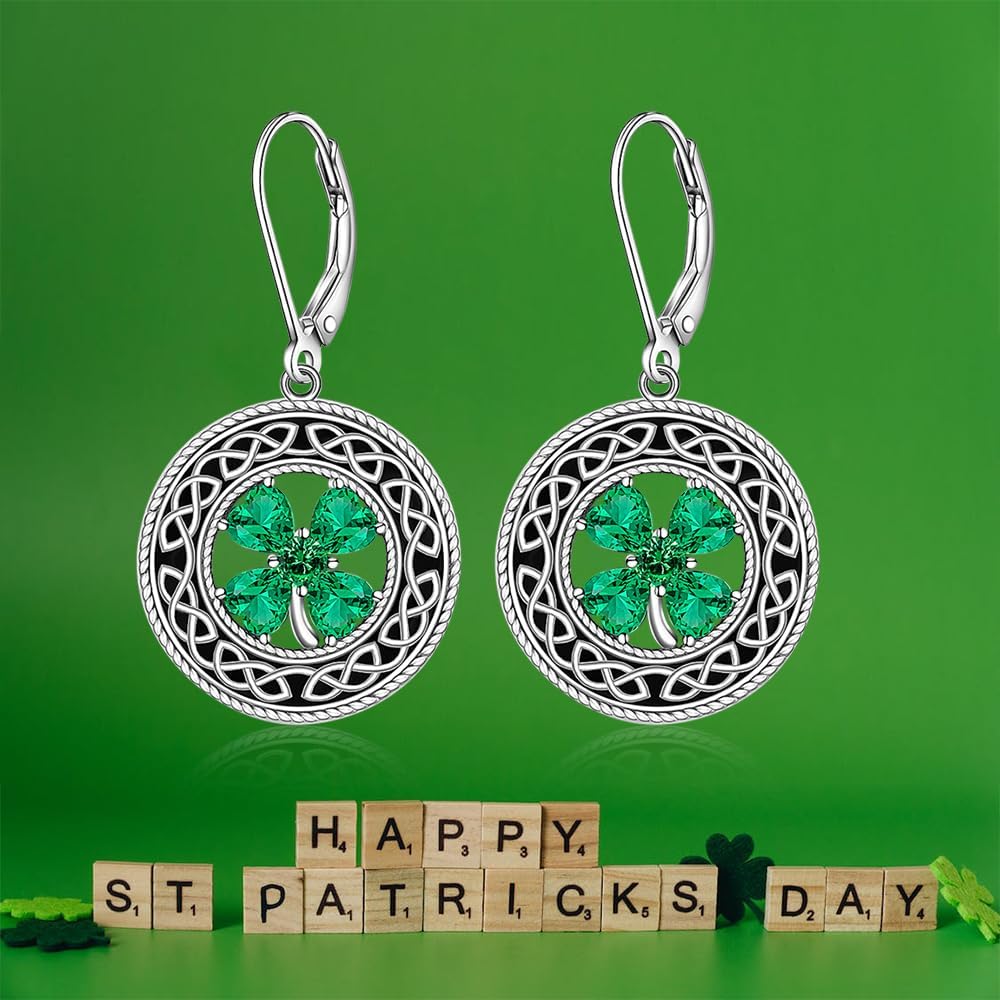 St Patricks Day Accessories Clover Earrings For Women Sterling Silver Shamrock Earrings Celtic Knot Dangle Jewelry Valentine Mothers Day Irish Shamrock Gifts - Image 6