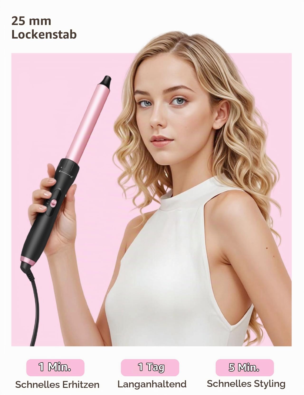 LANDOT Lockenstab mit Thermobürste 5-in-1 Set: Für Volumen & definierte Locken, 38mm Bürstenkopf & 4 Lockenwickler(9-32mm), Leicht zu verwenden, Ideal für Anfänger & tägliches Styling