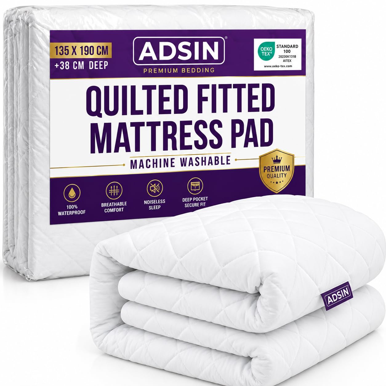Quilted Mattress Protectors 30 CM Extra Deep Anti Allergy Microfiber Elasticated Fitted Mattress Cover 100% WaterProof (Super King) — image 1