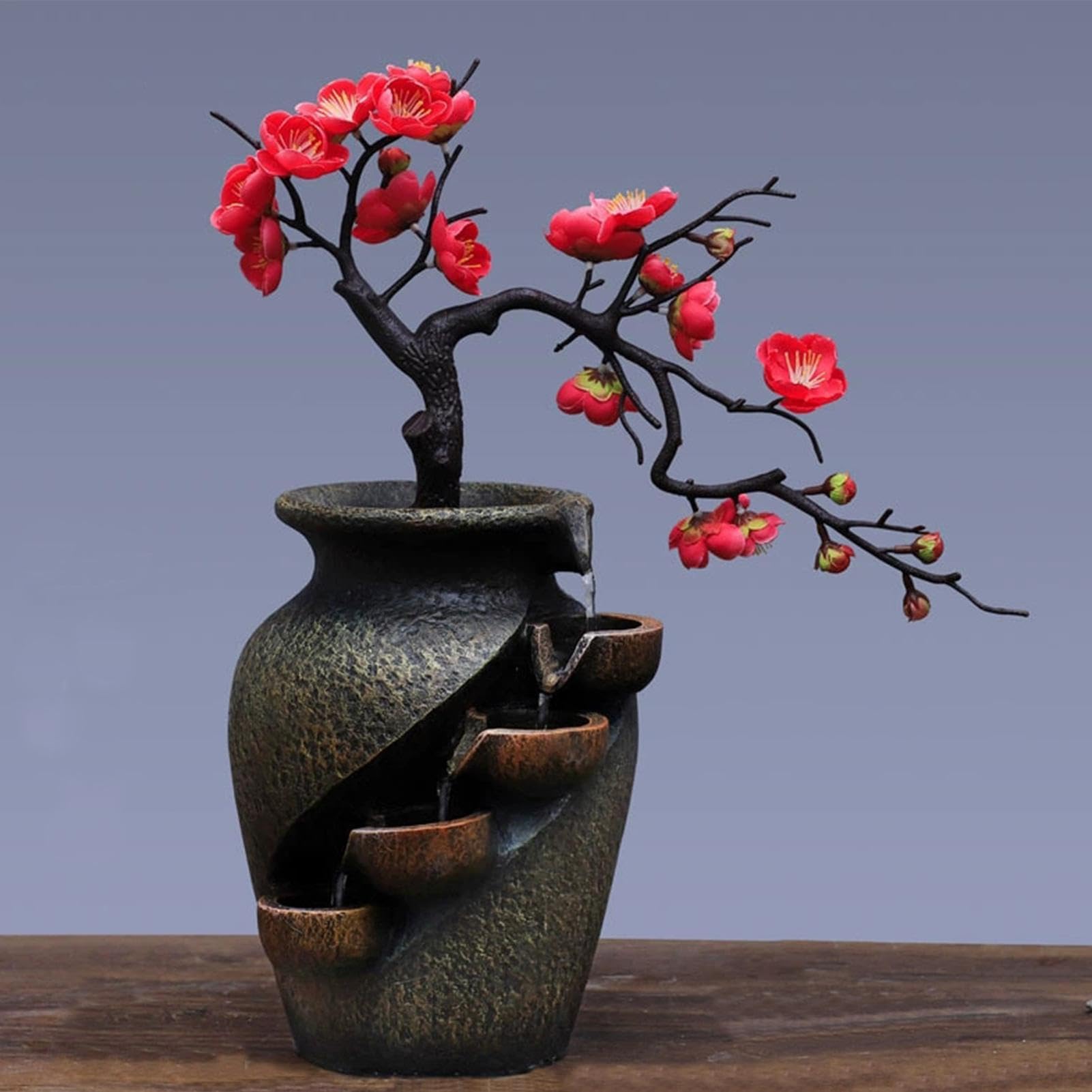 Fuente Di Agua Interior, Fuente De La Cascada Interior, De Fuente De Agua Di 4 Livelli Con Árbol Artificiale | Adorno De Escritorio Que Fluye, Decoración Del Hogar De Relaja