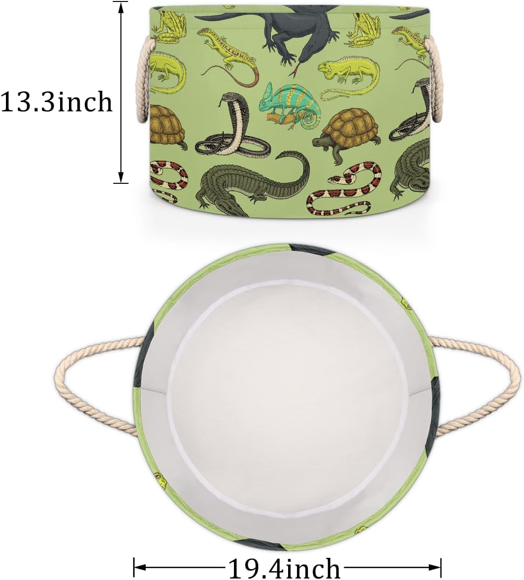 Storage Baskets - Amphibians Large Nursery Organizer Bin Box with Handles Collapsible Round Snakes Laundry Hamper for Kids Boy Toys Blanket, Bedroom Living Room Home Decor Gift Basket (19.4"x13.3")