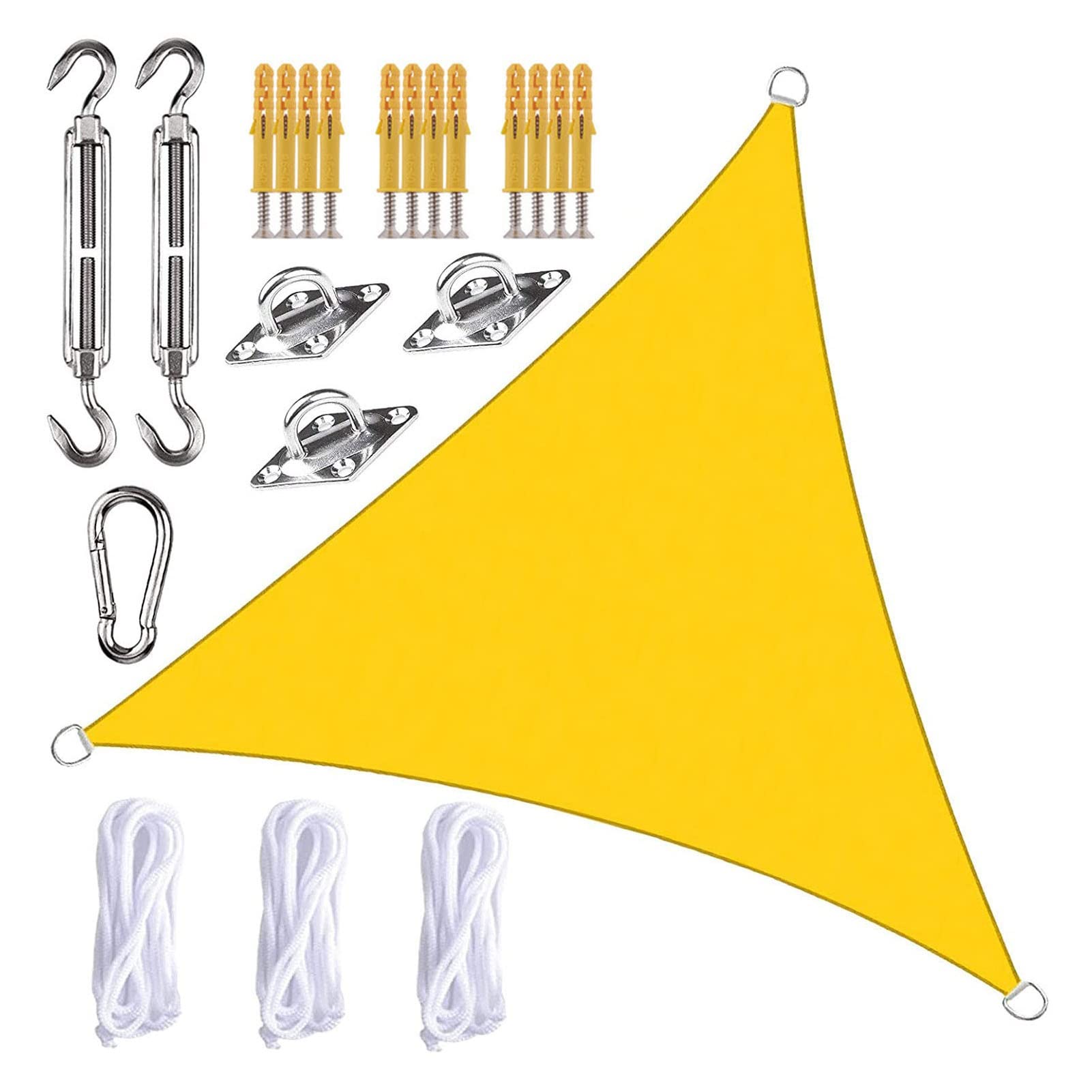 Aliuciku Triangle Sun Shade Sail, Waterproof 95% UV Block Sunshade Cloth Shack Sunscreen Awning Canopy With Rope And Fixing Kit (Color : Yellow, Size : 2x2x2)