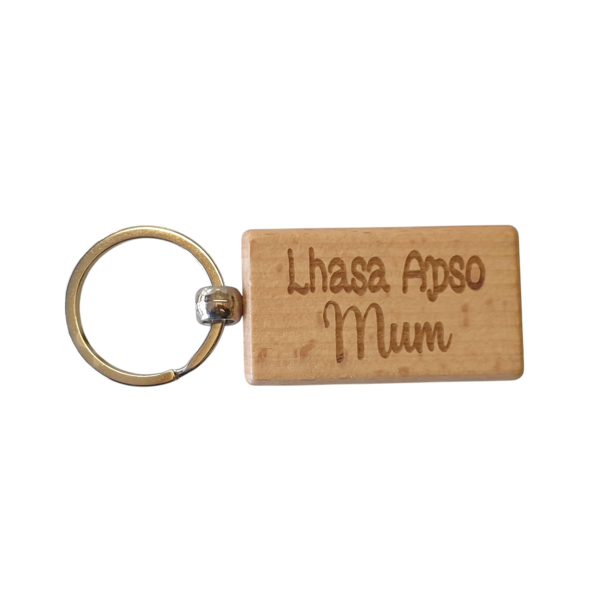 Decalarama Brown Lhasa Apso Mum Keyring Gift - Nice Cute Engraved Wooden Key Fob Novelty Dog Owner Present