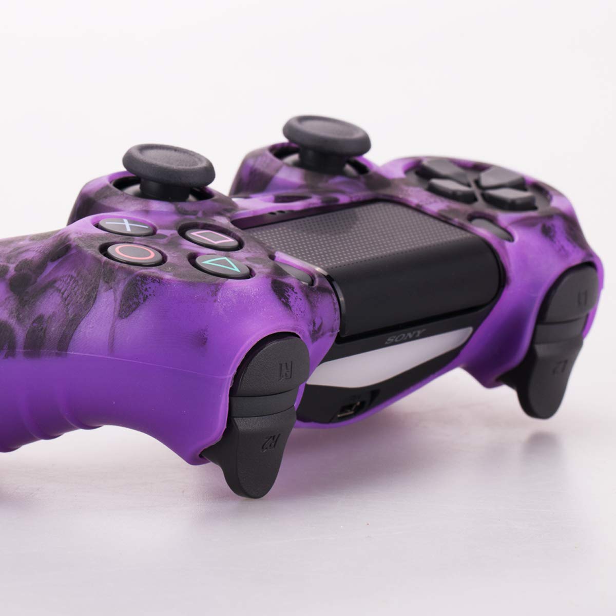 YoRHa Coque en Silicone Motif tête de Mort pour Manette Sony PS4/slim/Pro Dualshock 4 (Violet) avec 8 poignées de Pouce Pro