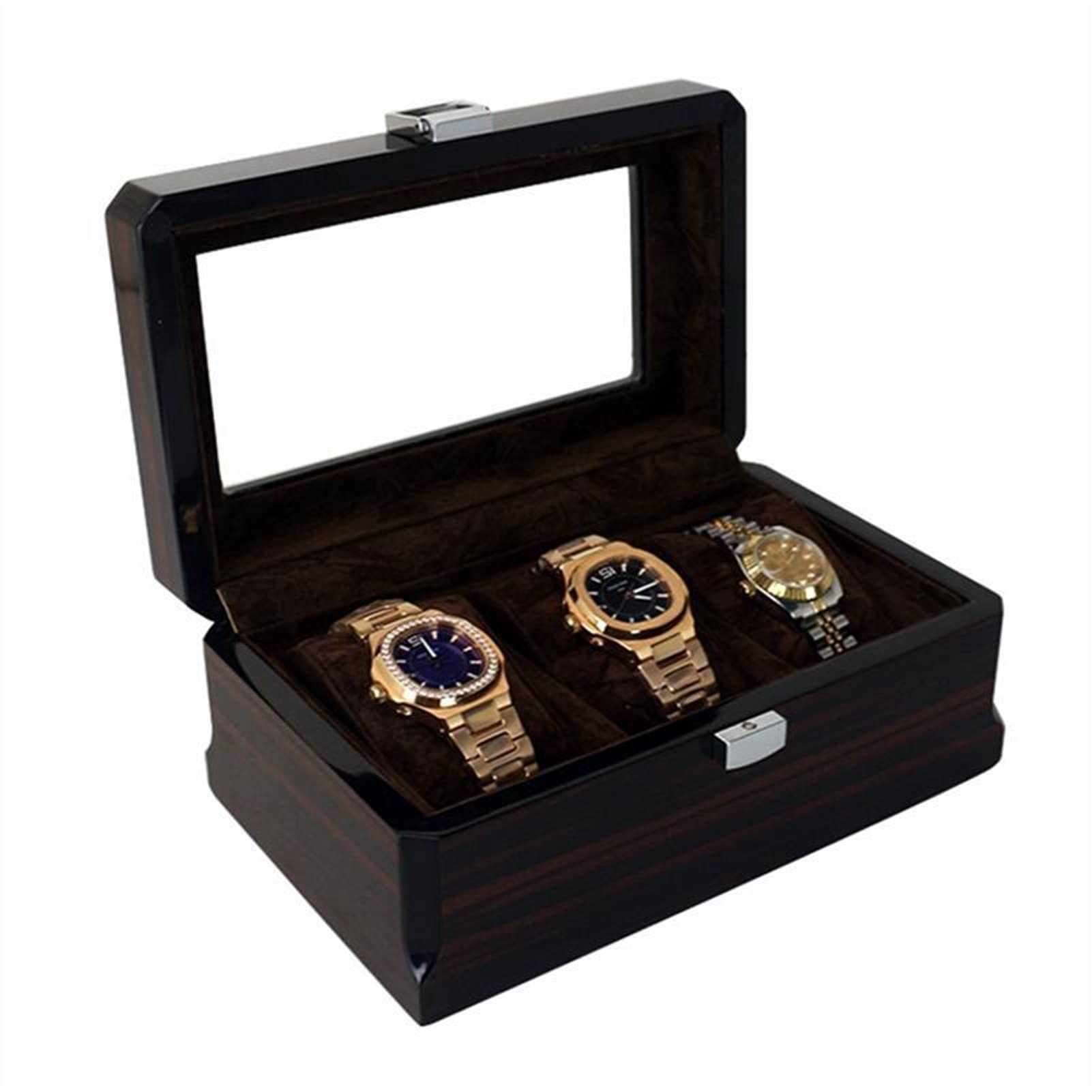 XBTGS Uhrenbox mit 3 Gehäusen, Holz-Uhrenbox, Aufbewahrungsbox, Uhrenständer, Armband, Schmuck, Uhren-Aufbewahrungsbox, Uhrenaufbewahrung, Organizer, Uhrenetuis für Herren