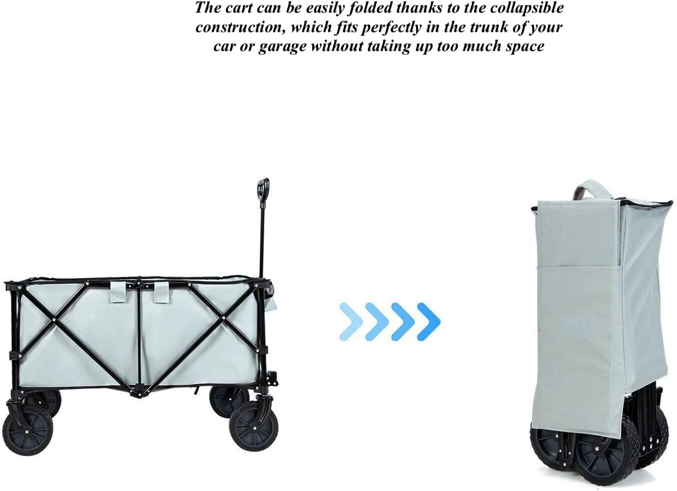 Grey Folding Collapsible Wagon Utility Camping Cart Wheelbarrows Garden Trolley Buggy with Wheels Carry Bag 2 Cup Holders Adjustable Handle Sturdy Reinforced Steel Frame Large Load Capacity