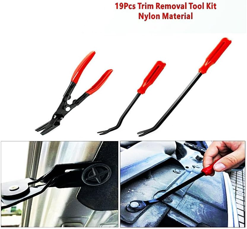 19Pcs Trim Removal Tool Set, Car Panel Door Audio Trim Removal Tool Kit for Automotive Auto Clip Pliers Fastener Remover Nylon Tool Set Vehicle Dash Radio Audio Installer with Storage Bag AUTR19NRD