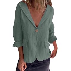 Women Casual Blazer One Button Linen Blazer Jackets Open Front Long Sleeve Work Office Suit Jackets Dressy Work